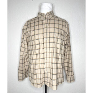 Billy Reid Flannel Shirt Linen Cotton 2XL Brown Plaid Long Sleeve Button Down